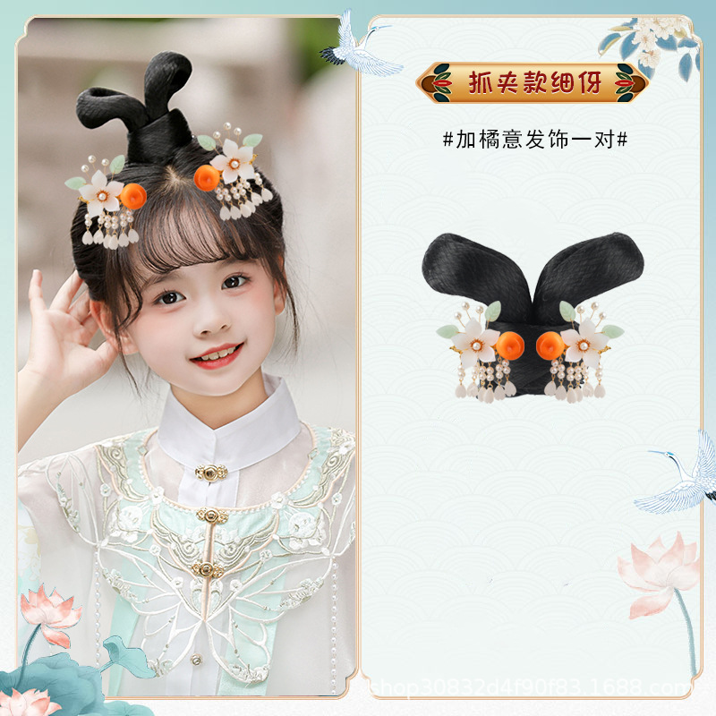 얇은 클립 + 오렌지 헤어 액세서리 한 쌍