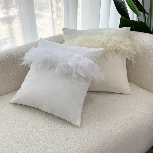 Light luxury solid color feather lace velvet pillow cushion Dutch velvet pillow back living room sofa pillow cover