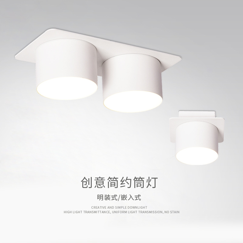 No Main Light Round Single Double-head Downlight Living Room Surface-mounted Embedded Home Ceiling Light Bedroom Aisle Restaurant Creation