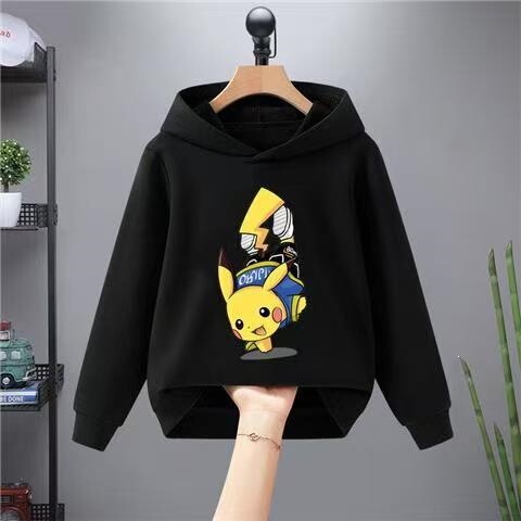 Boys 'casual yellow hooded hooded hoodie children boys' autumn and winter trend middle and older children's fried street Pikachu hooded top