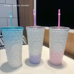 星父591ml菱格紋304ステンレスストローカップ白黒月光プレゼント金はすぐに保温保冷カップ
