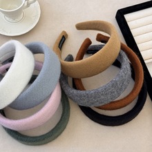 新款法式优雅气质外出百搭发饰彩色毛呢毛绒布艺宽发箍发卡头箍女