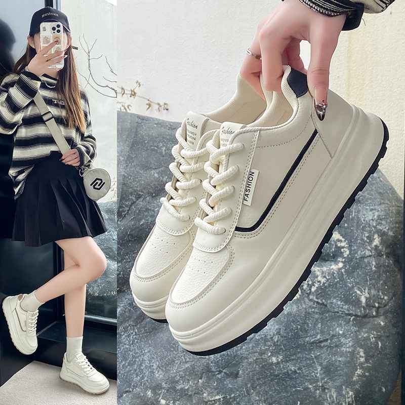 2025 zapatos blancos de primavera nuevos zapatos coreanos de mujer zapatos de skate de suela gruesa zapatos casuales callejera zapatos de lazos