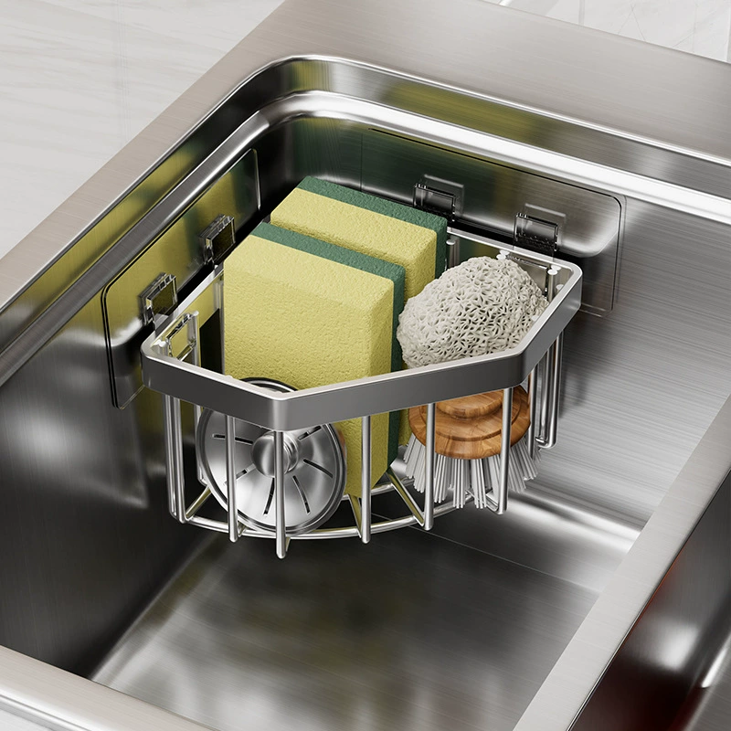 Нержавеющая сталь Кухонная раковина Угловая губка корзина для хранения ванной комнаты без гвоздей держатель треугольник без пробоин