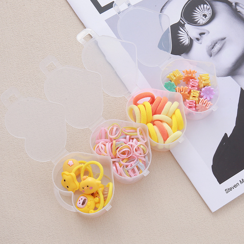 Caja de caricatura para niños anillo de cabello color macarón pequeño clip de agarre de alta elasticidad banda de goma desechable toalla anillo cuerda de cabeza