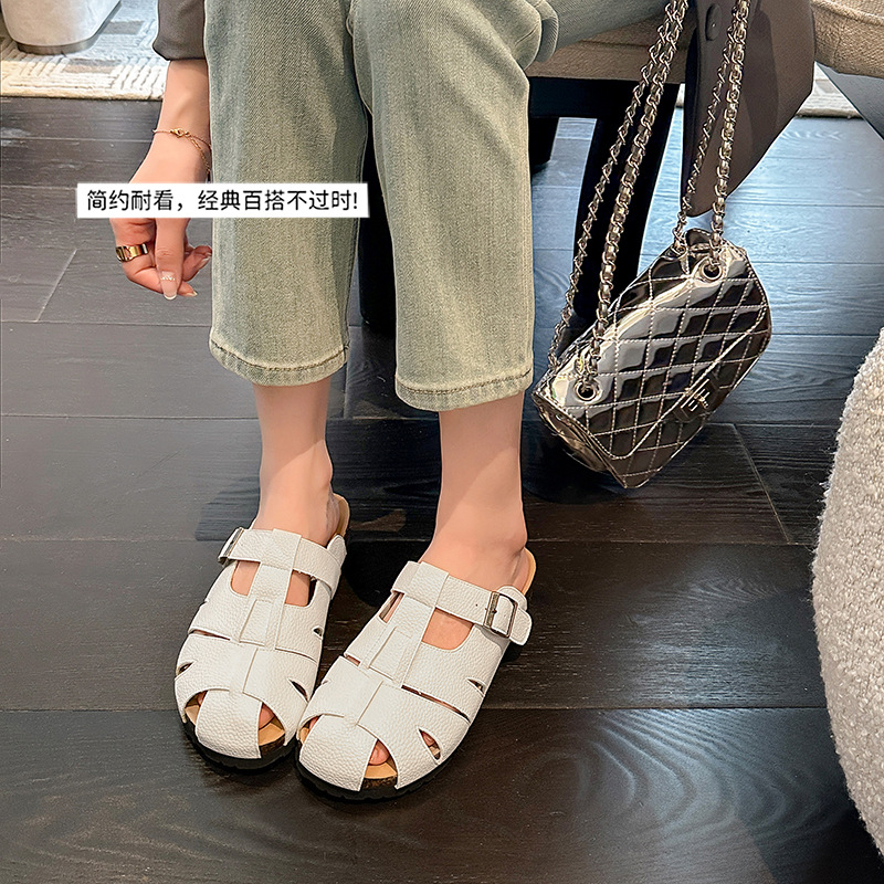 Sandalias Estilo Birkenstock con Punta Cerrada de Piel de Vaca con Punta Redonda para Verano image 3