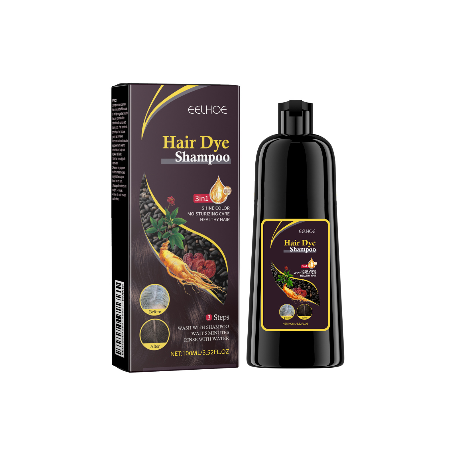 EELHOE Ufa Shampoo Polygonum multiflorum Essence Uhei Hidratante Cabello Limpiador y Mantenimiento Suavizante Champú