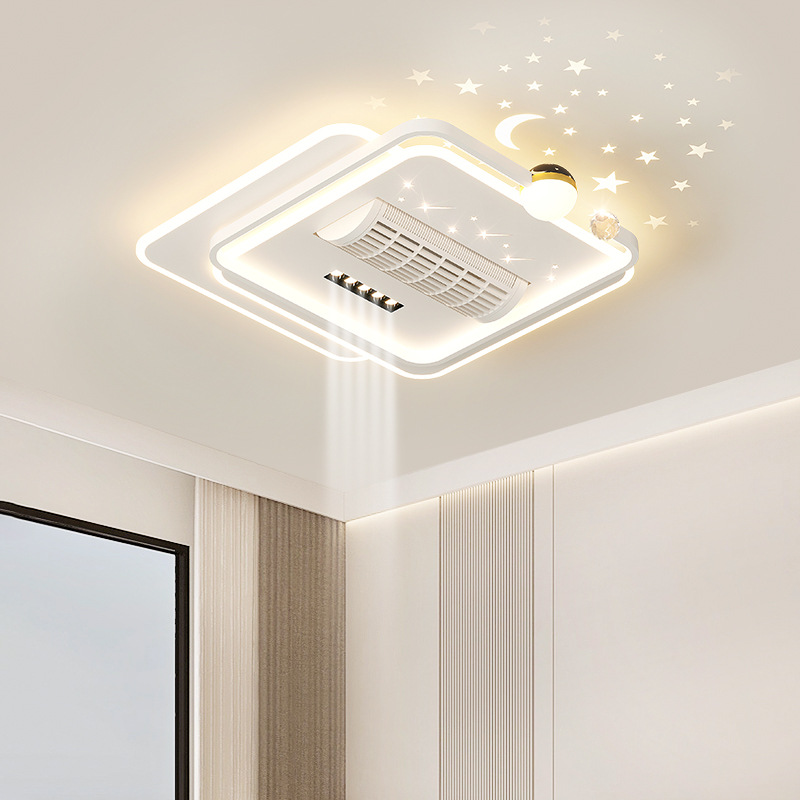 Luz de ventilador de cielo estrellado simple moderna, luz de sala de estar, nueva luz de dormitorio de viento grande silenciosa, luz de sensor premium, 2025