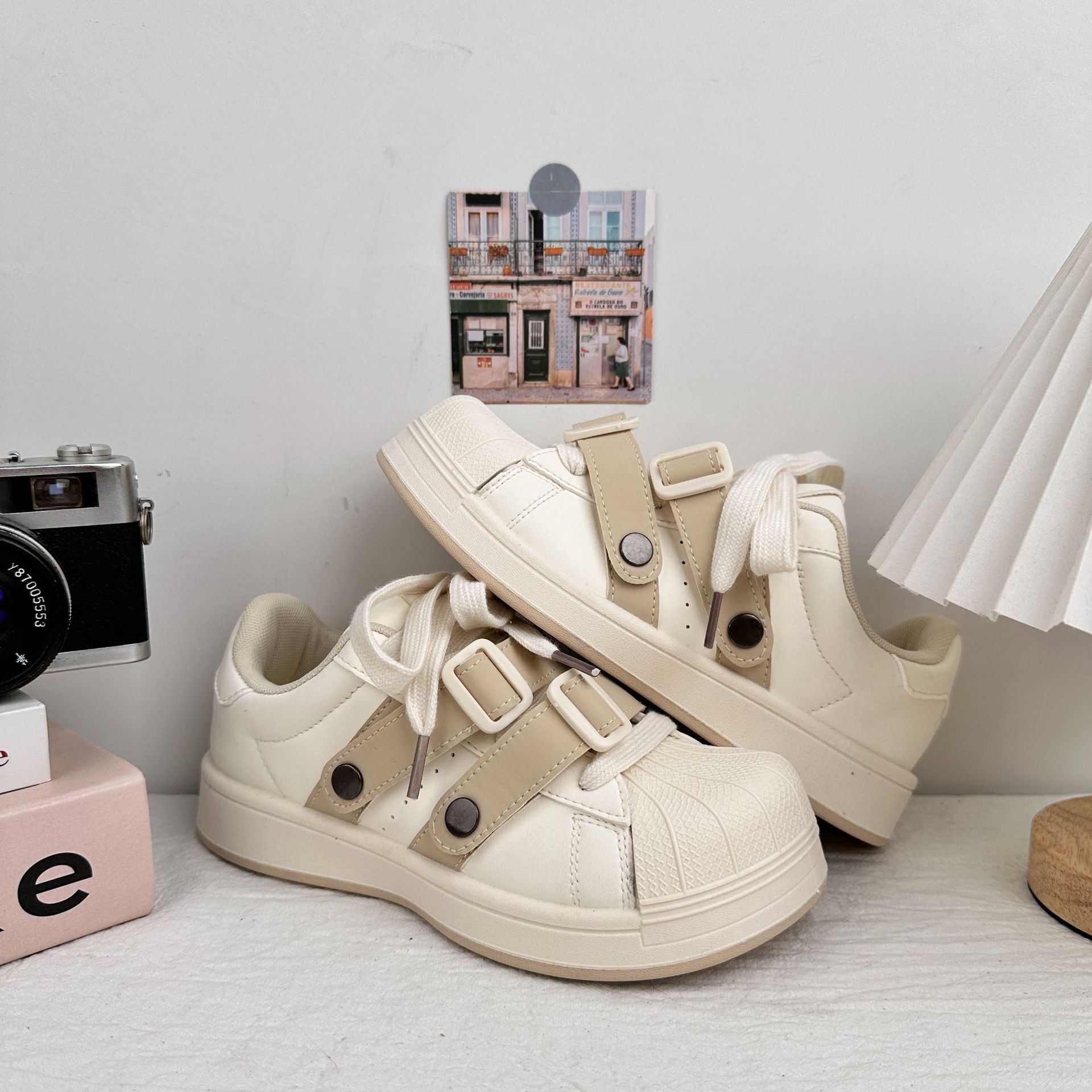 Zapatos de lona de cabeza de concha de fondo grueso para mujeres 2025, estudiantes de otoño, Harajuku, zapatos de lona de mujer coreanos