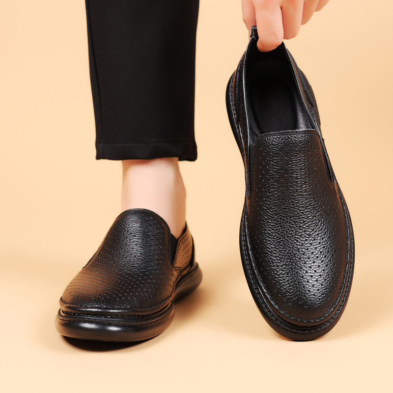 Piel de vaca de primera capa de verano nuevos hombres sandalias de cuero huecos zapatos con agujeros transpirables zapatos casuales para hombres zapatos de cuero zapatos para hombres