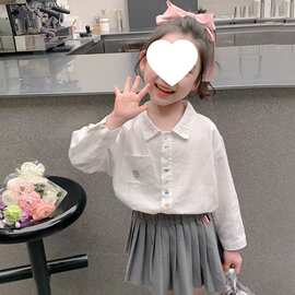女童薄款白色衬衫春秋季宝宝韩版衬衣春装长袖儿童上衣休闲童装潮