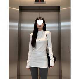 秋冬新款半高领打底衫上衣女内搭加绒保暖收腰显瘦中长款长袖恤