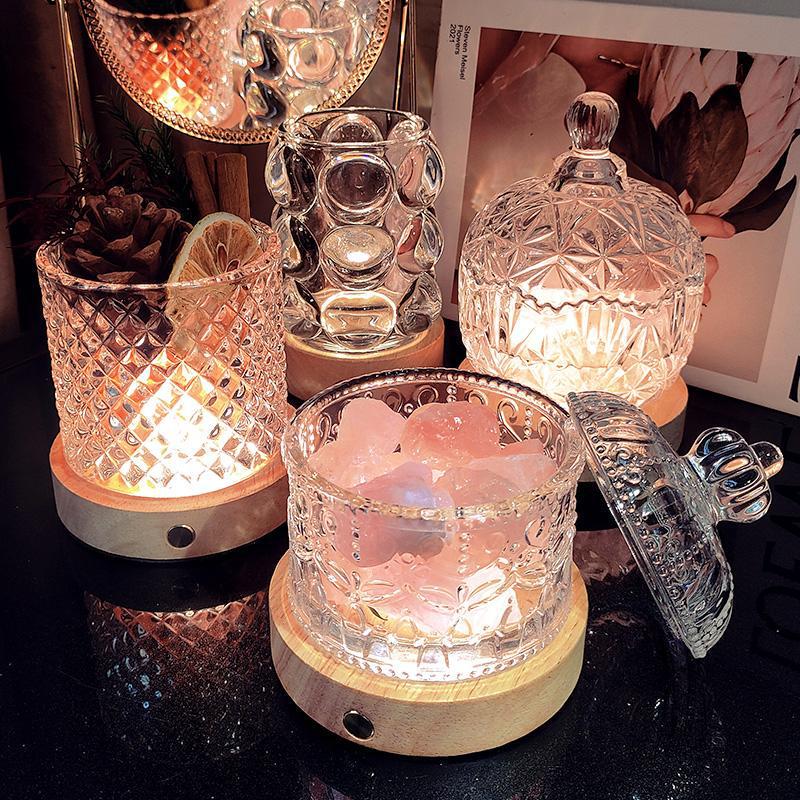 Transparent Glass Jar Natural White Crystal Aromatherapy Diffuser Stone Guardian Salt Pendant Demagnetizing Stone Demagnetizing Bowl Decorative Ornaments