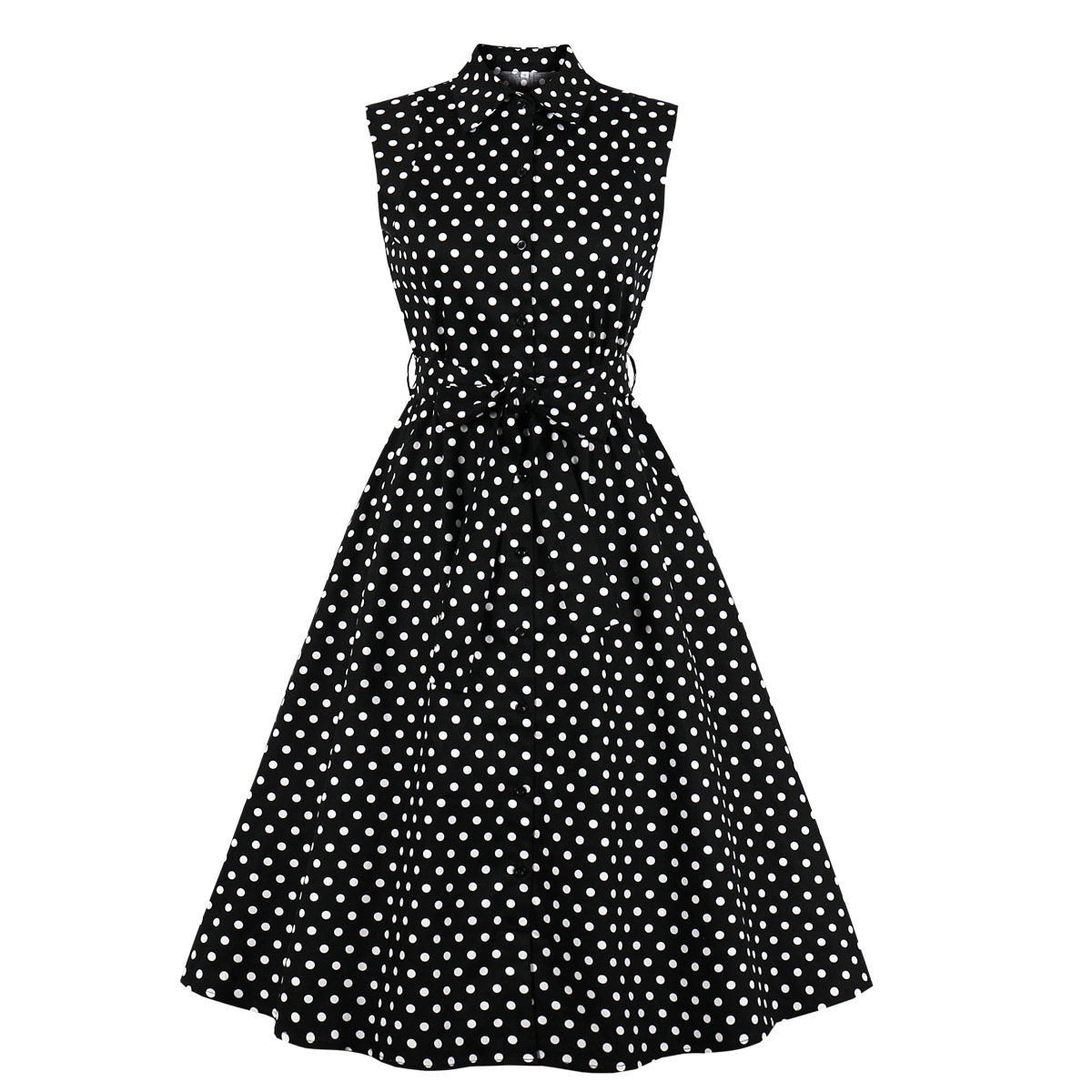 women s lapel polka-dot sleeveless bandage dress nihaostyles clothing wholesale NSMXN78859