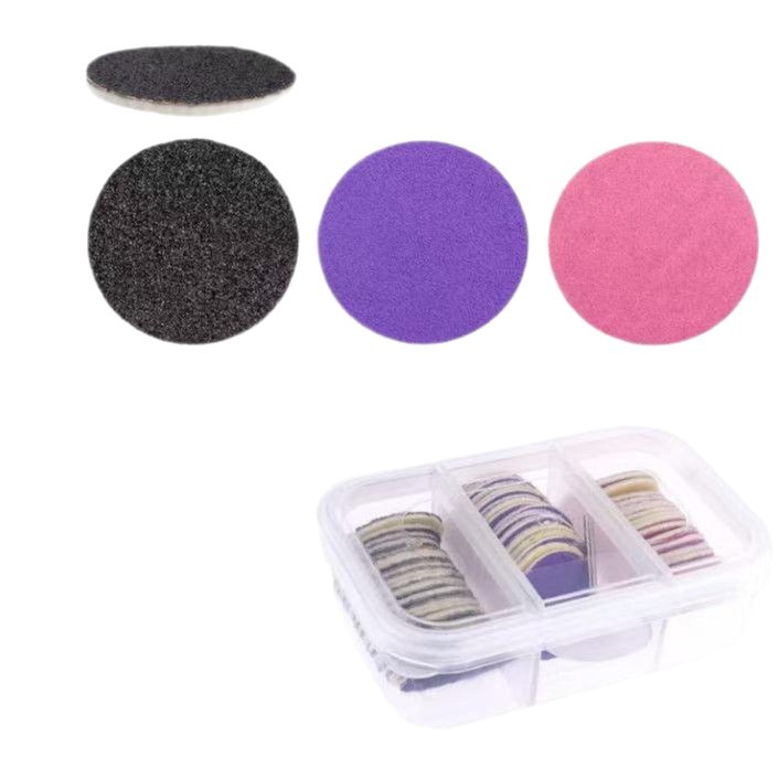 Tabletas exfoliadas para uñas Tabletas que contienen arena Eje pequeño caja de tres compartidos 60 piezas Piel exfoliante de callos duros Tabletas de lijado para pies