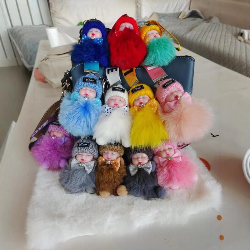 Cute Real Fox Fur Bag Pendant Sleeping Doll Car Keychain Plush Doll Doll Wholesale Mobile Phone Pendant
