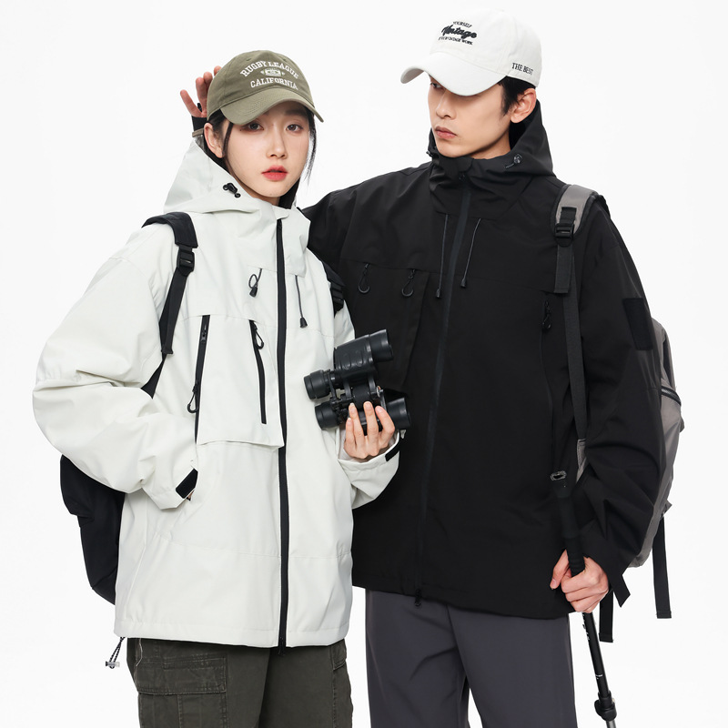 休闲男外套男士防泼水软壳耐磨防风防水春秋透气连帽冲锋衣男