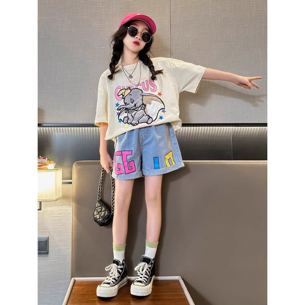 Children's denim shorts summer wear casual loose big kids summer outerwear thin breathable versatile stylish girl children pants