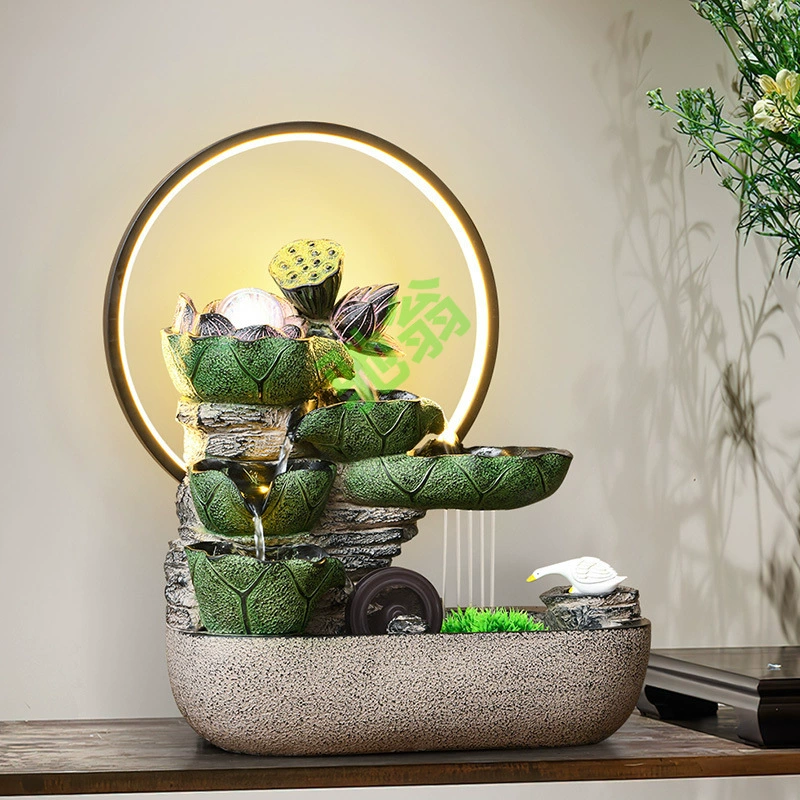 Yut Листья лотоса интересны для ландшафта, текущая вода, круговая вода, ветер и вода, маленькие дождевые занавески, бусины, столешница, декорации, гостиная