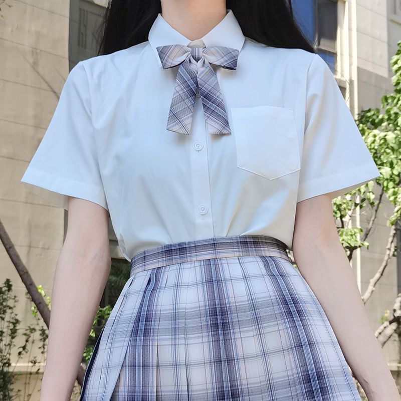 New JK Uniform Japanese Basic All-match Short-sleeved Long-sleeved Corner Breasted Short Shirt Top Women's Black and White Shirt