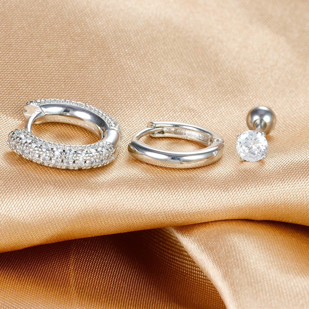 10g Weight Copper Ear Needle Material Zircon Inlay Material Hoop Earrings, Ear Studs Classification 1 Set Quantity Daily Occasion Copper Material Geometric Pattern Women's Gender Plating Design IG Style Style 1 Set IG Style Geometric Plating Copper Zircon Hoop Earrings Ear Studs 3