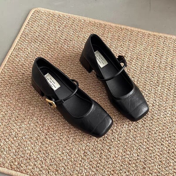 Autumn retro Mary Jane shoes low-cut square toe