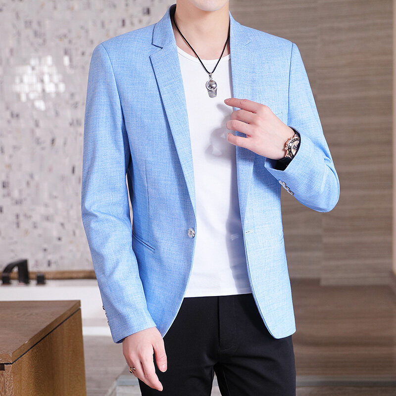 2023 autumn and winter new Korean version of small suit coat men's coat single western suit creamy-white gray black sky blue