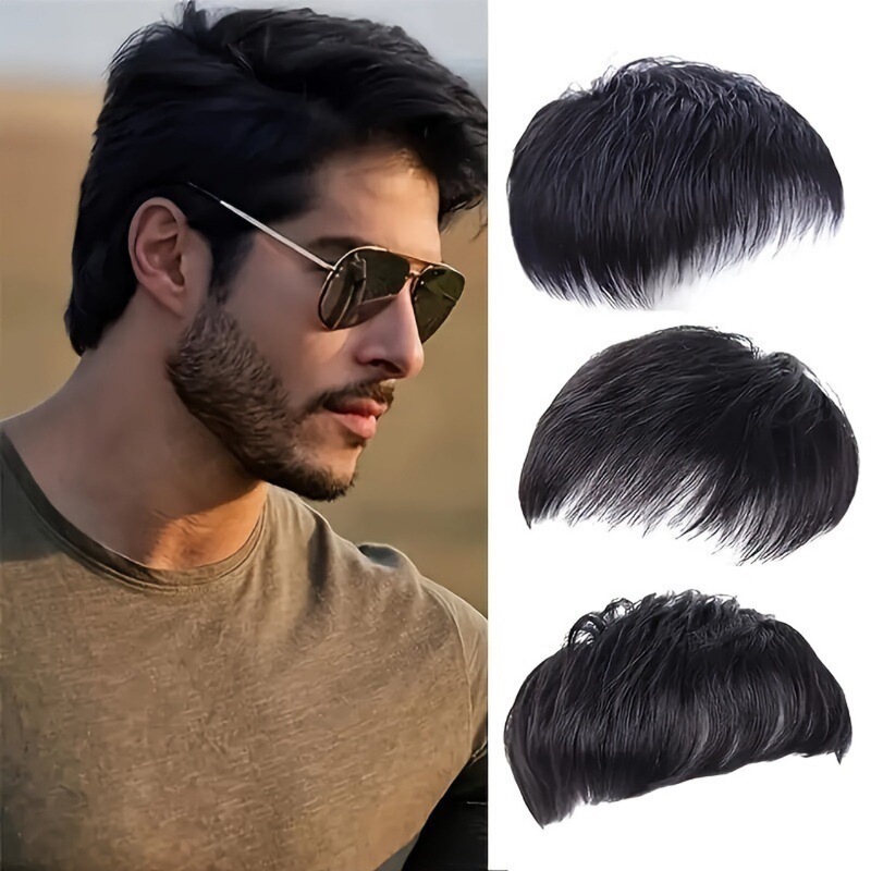 Men's Short Curly Hair Wig, Realistic Hairpiece, Seamless Invisible Piece, Natural Men's Hairpiece, Lightweight and Thin Top Hairpiece