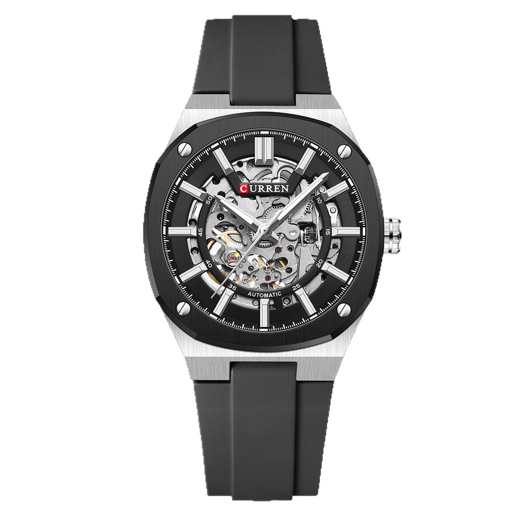 2026 CURREN Men's Skeleton Mechanical Winding Tape Waterproof Automatic Watch_voghion.com