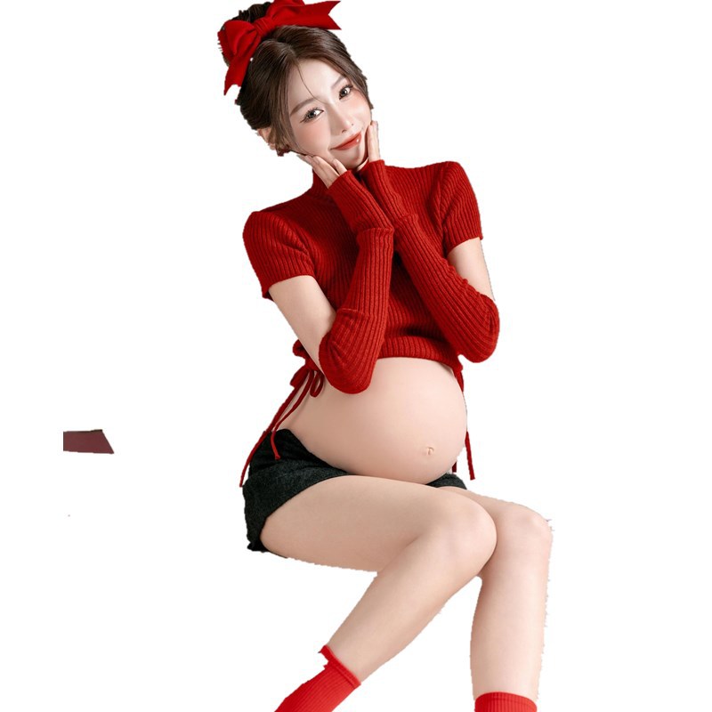 스튜디오 새해 테마 커플 사진 의류 작고 신선하고 달콤한 큰 배 임신부 실내 홈 촬영 의류