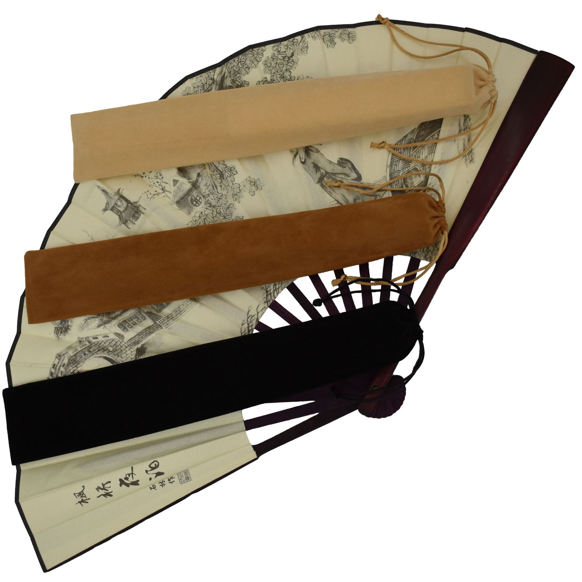 Ventilador plegable caja de regalo bolsa de terciopelo bolsa de embalaje simple bolsa de ventilador cordón simple color sólido de 10 pulgadas