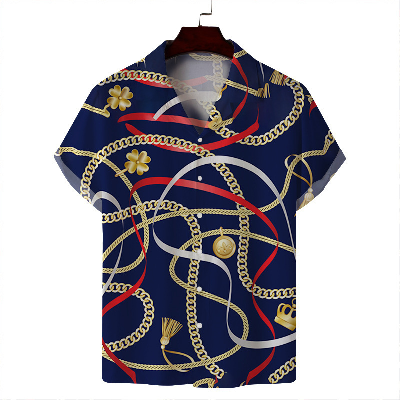 2024 verano hombre delgado casual cuello cubano moda cara hawaiana elástica camisa de manga corta con estampado digital 3D