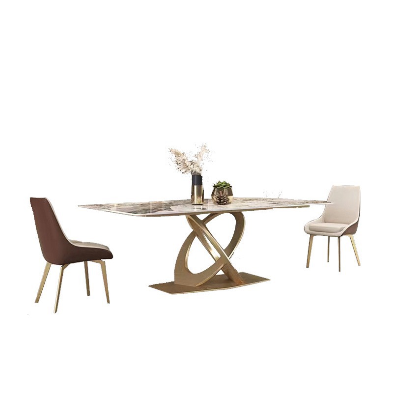 Pandora mesa de comedor de tabla de roca de lujo ligero de alta gama moderna y simple mesa de superficie brillante rectangular nórdica pequeña casa