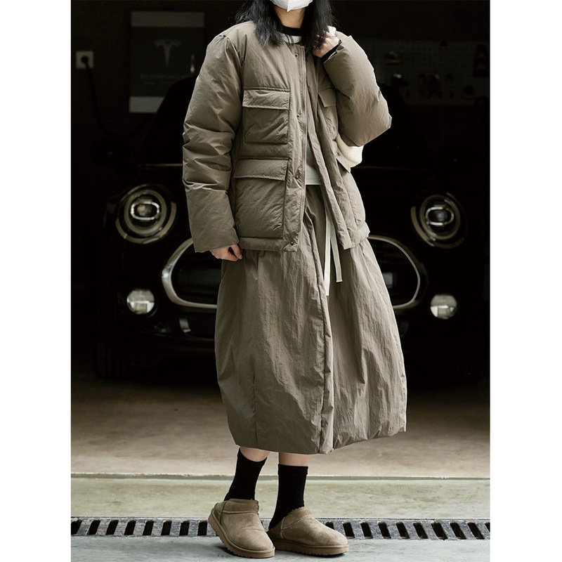 Winter New Japanese Style Retro Casual Thickeneded down Skirt Warm 90 White Duck down Mid-Length Skirt for Women