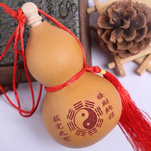 Natural Gourd Pendant with Opening for Feng Shui Protection, Real Gourd Plant to Ward Off Evil Spirits, Attract Wealth and Fortune, Cinnabar Tymy