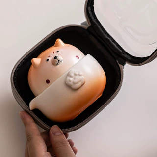 陶瓷创意柴犬旅行茶具户外露营便携式收纳包快客杯高颜值茶具套装