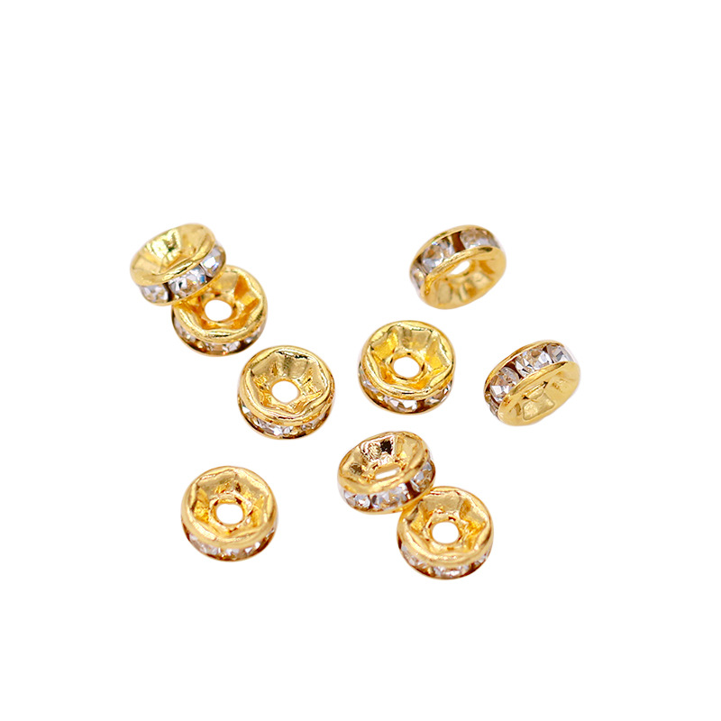 Color de retención de 18K de oro real micro-incrustaciones de diamante anillo pulsera espaciador 14K envuelto en oro rueda espaciador perlas sueltas DIY accesorios de la joyería