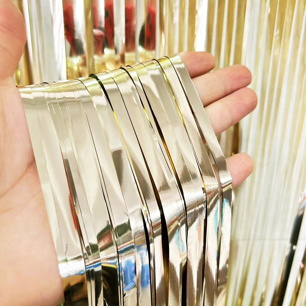 Lluvia brillante cortina de seda 1*2M lluvia de seda accesorios de cumpleaños decoración borla guirnalda fondo del Partido de fondo láser lluvia seda