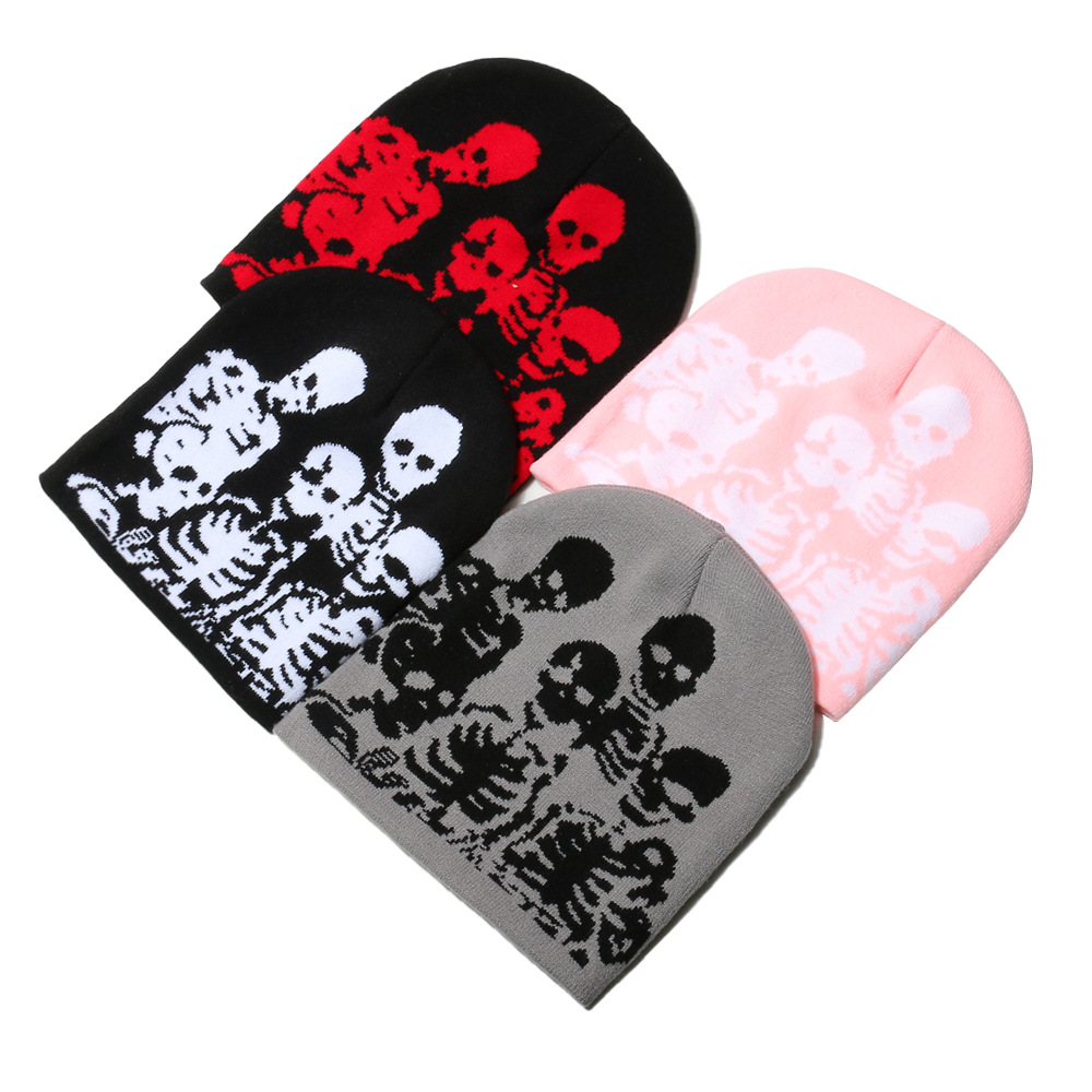 Wool Cap Hats Type Men's Exaggerated Punk Streetwear Skull Skull Eaveless Wool Cap