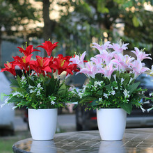 百合花塑料假花盆景摆件室内装饰餐桌花盆栽茶几客厅摆设盆花