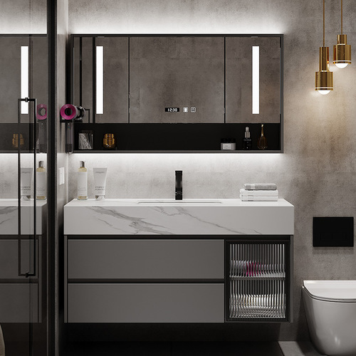 Light luxury slate solid wood bathroom cabinet combination bathroom washbasin cabinet washstand washbasin set washbasin cabinet