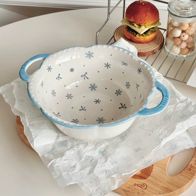 【初雪】新款高温釉下彩陶瓷餐具套装ins风奶蓝色简约家用碗盘|undefined