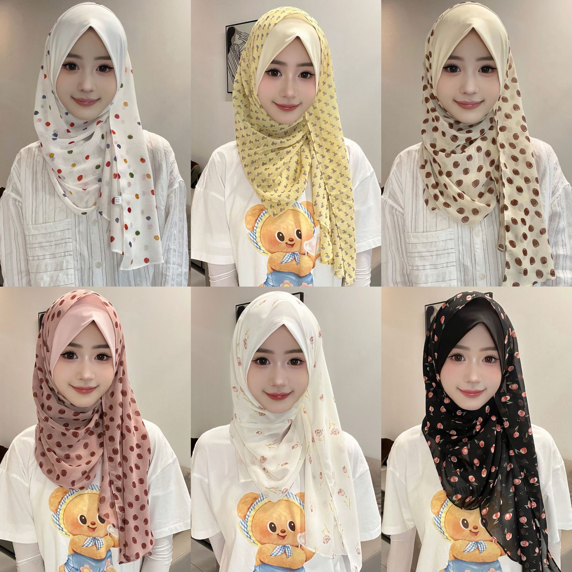 New spring, summer, autumn, and winter styles of scarf wraps, stylish gauze headscarves, chiffon cross-border scarves