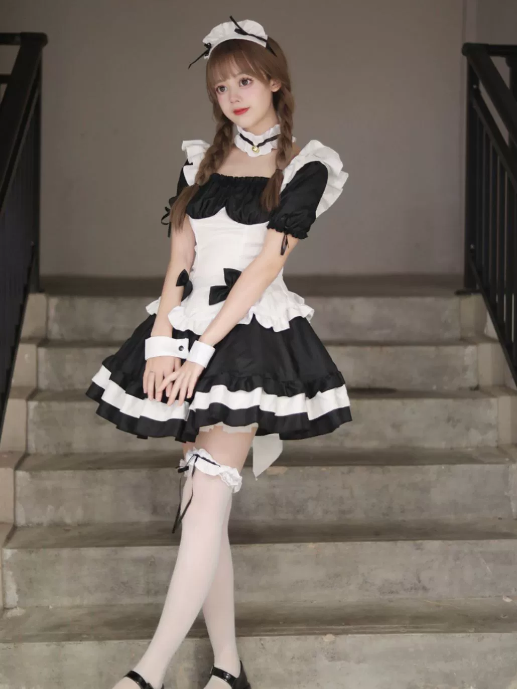 Платье косплей Lolita принцессы, акриловые акценты, черно-белое, верх+юбка+аксессуары, один размер