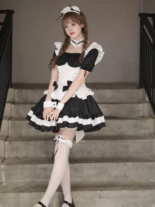 Платье косплей Lolita принцессы, акриловые акценты, черно-белое, верх+юбка+аксессуары, один размер