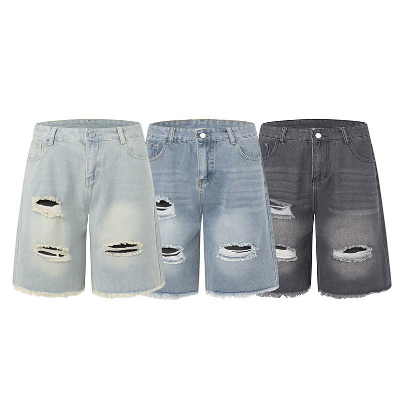 Американские ретро дырки джинсы с коротким рукавом мужские летние нишевые штаны