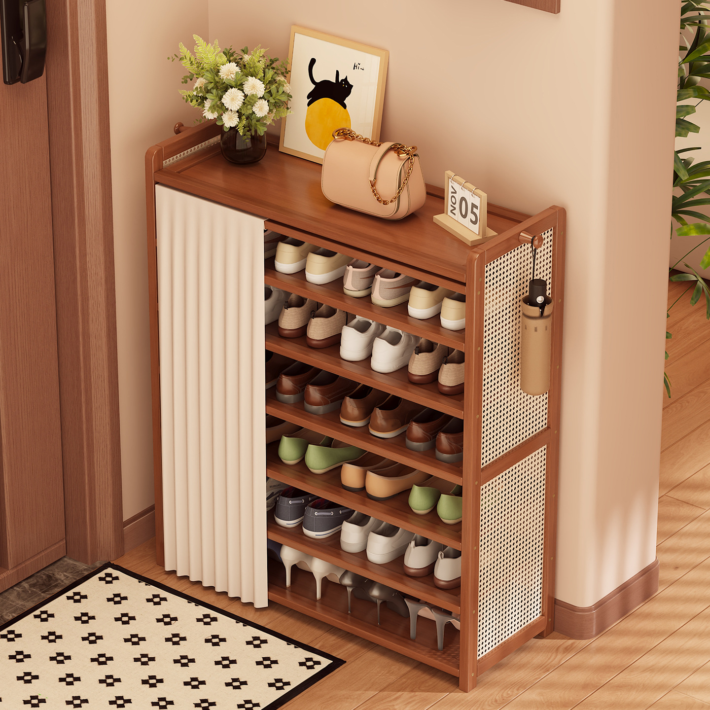 El dormitorio de estantes de zapatos cubre un área pequeña, de varios pisos, a prueba de polvo, muebles domésticos, casas de alquiler, buenas cosas, acabado y almacenamiento de estantes de zapatos.