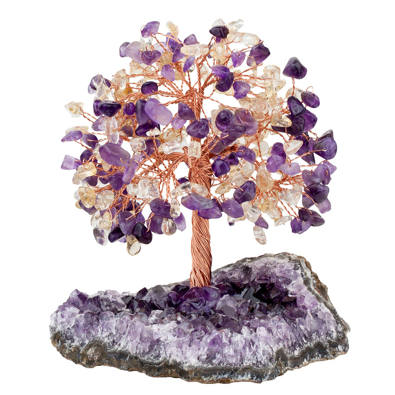Natural Amethyst Flower Raw Stone Irregular Base Fortune Tree Gravel Leaves Money Tree Crafts Crystal Ornaments