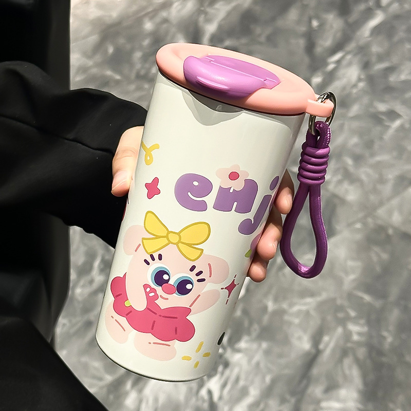 漫画のカラフルな魔法瓶カップ 316 ステンレス鋼のポータブルコーヒーカップ女の子のための見栄えの良いかわいいストローカップ|undefined