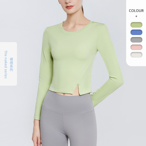 Cross-border Europe and America new style sports long-sleeved women's waist slimming fitness clothes quick-drying breathable yoga tops wholesale 